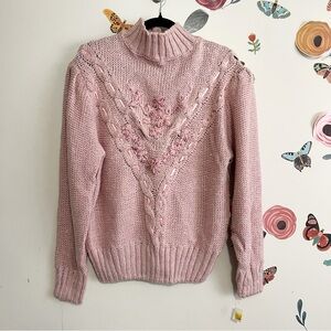 NWT Vintage Pink Embroidered Turtleneck Sweater L